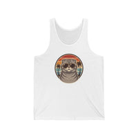Scottish Fold Cat 70s Sunset Tank Top - Lightweight Combed Cotton Jersey - Unisex Athletic Heather