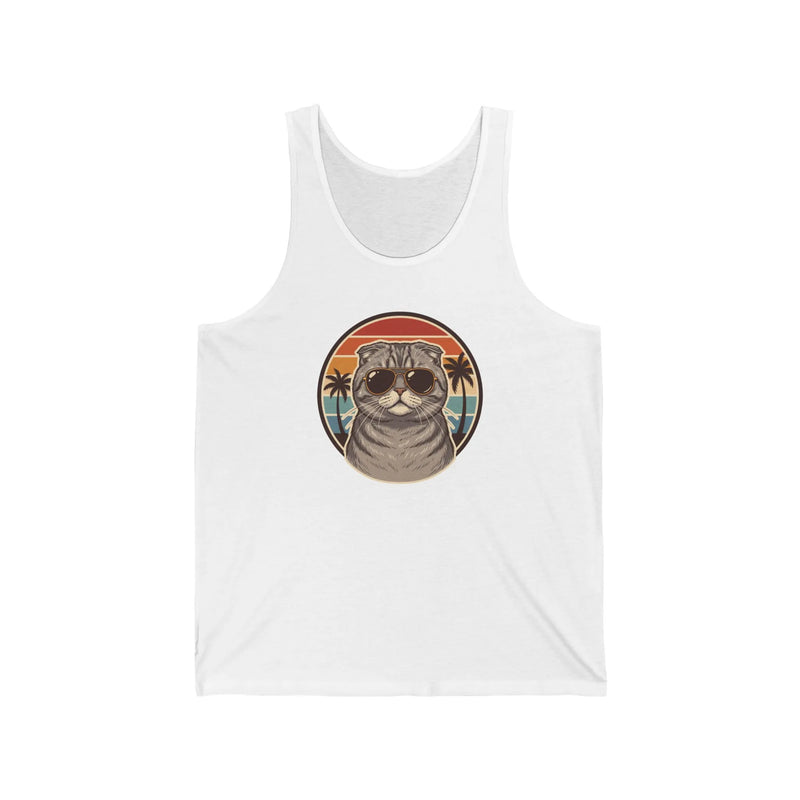 Scottish Fold Cat 70s Sunset Tank Top - Lightweight Combed Cotton Jersey - Unisex Athletic Heather