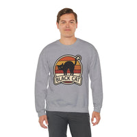 Black Cat Retro Sunset Sweatshirt - Heavy Blend Crewneck Fleece - Unisex White