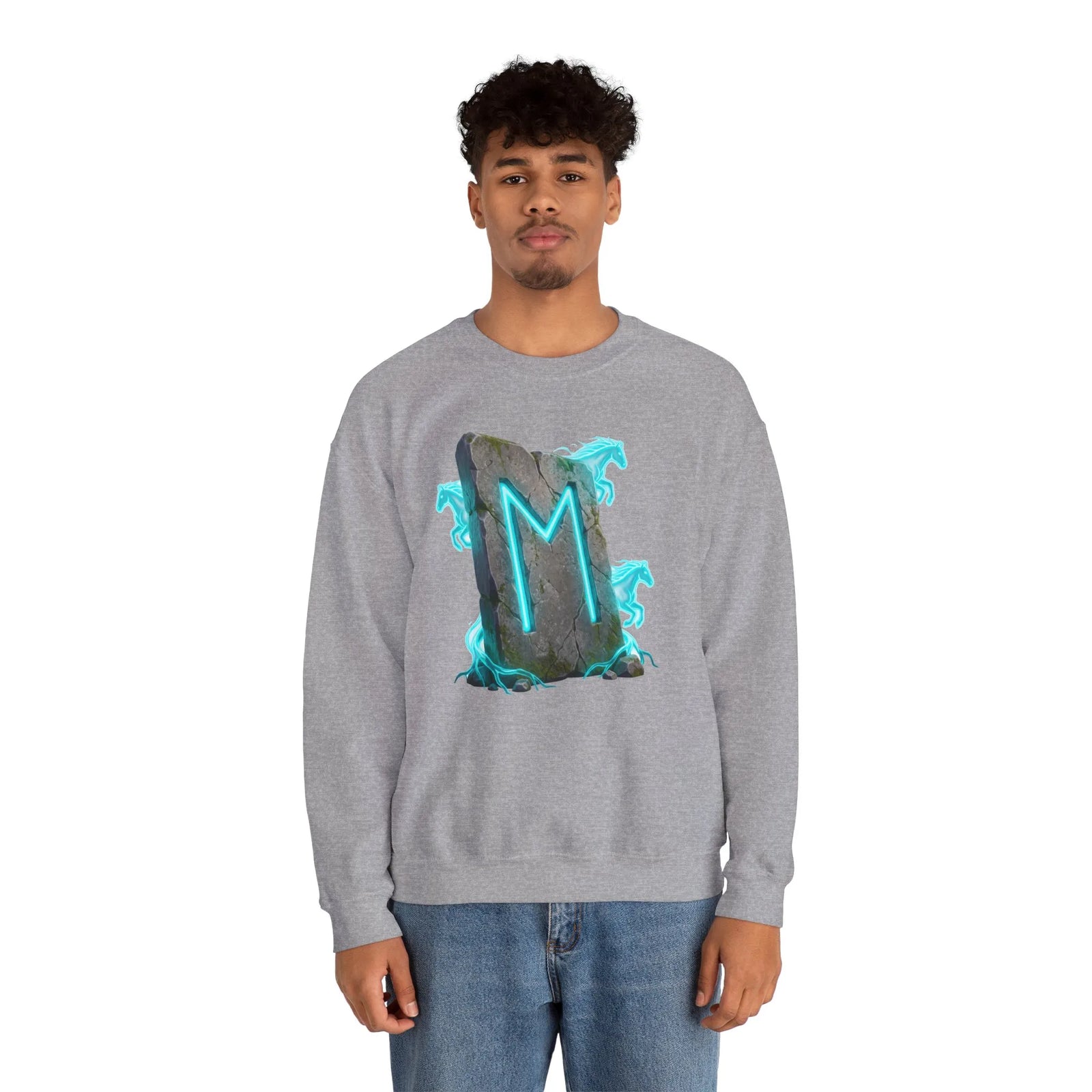 Ehwaz Rune Spirit Horse Sweatshirt - Heavy Blend Classic Fit Crewneck - Unisex White