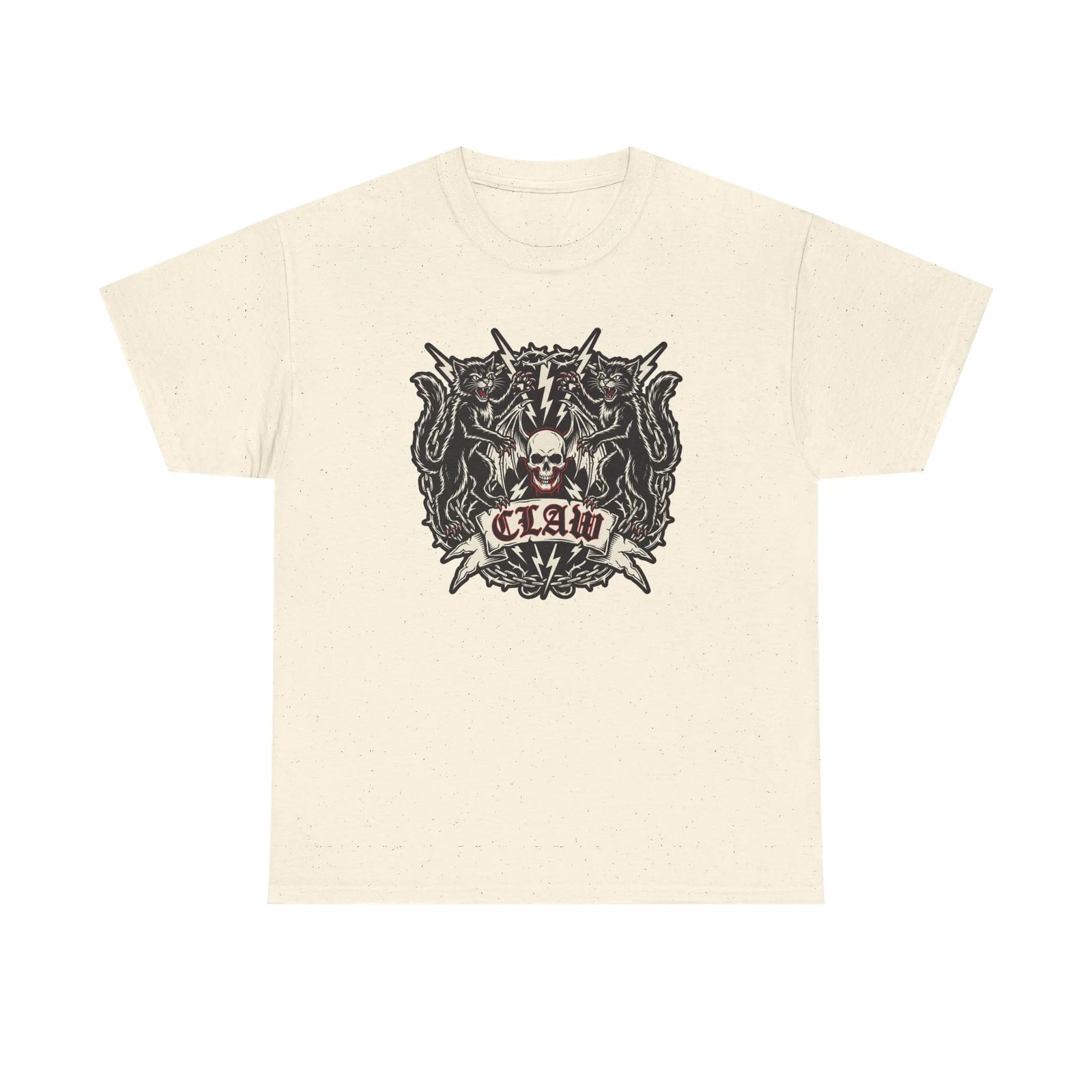 Heavy Metal Rocker Cats Band Crest T-Shirt - Heavy Cotton Classic Fit Tee - Unisex White