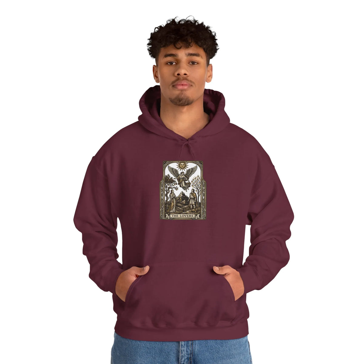 The Lovers Tarot Card Hoodie - Medium-Weight Fleece Pullover - Unisex White