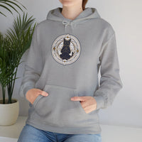 Meditating Cat Sacred Geometry Hoodie - Heavy Blend Fleece Pullover - Unisex White