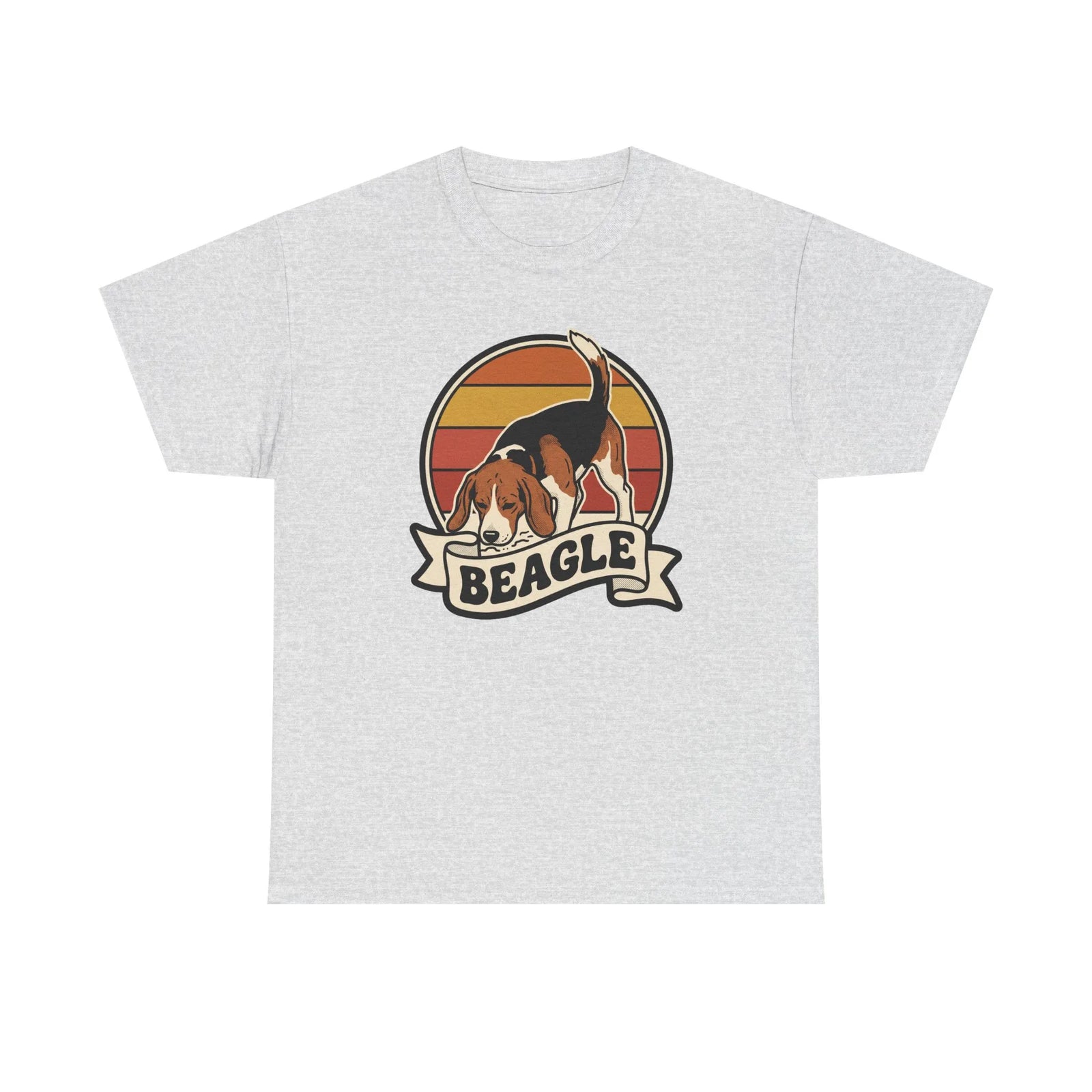 Retro 70s Sunset Beagle Graphic T-Shirt - Heavy Cotton Classic Fit Tee - Unisex White