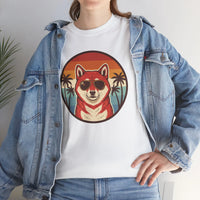 Shiba Inu Aviator Sunset T-Shirt - Heavy Cotton Classic Fit Tee - Unisex White