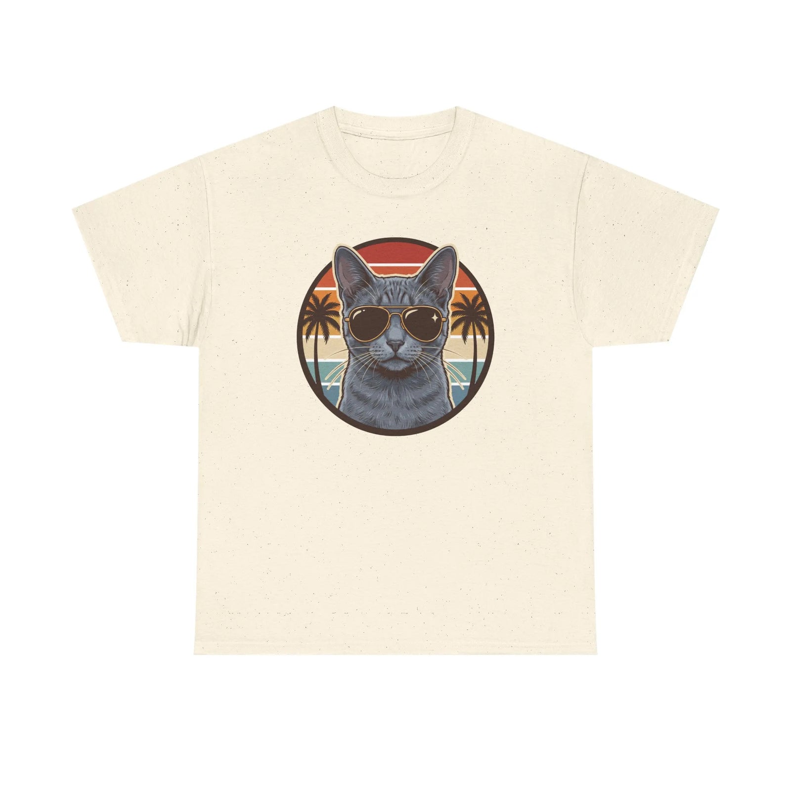 Russian Blue Cat Aviator T-Shirt - Heavy Cotton Classic Fit Tee - Unisex White