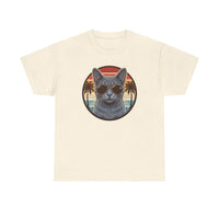 Russian Blue Cat Aviator T-Shirt - Heavy Cotton Classic Fit Tee - Unisex White