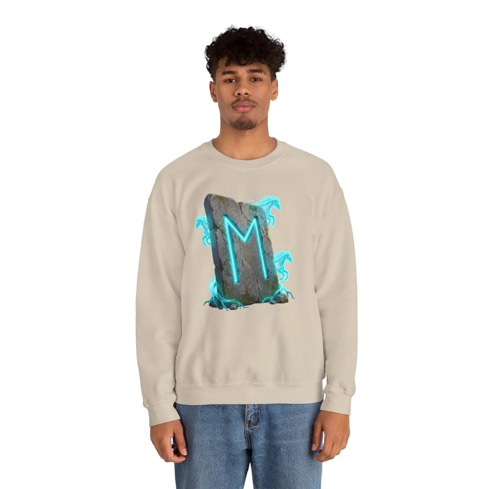 Ehwaz Rune Spirit Horse Sweatshirt - Heavy Blend Classic Fit Crewneck - Unisex White