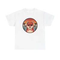 Shiba Inu Aviator Sunset T-Shirt - Heavy Cotton Classic Fit Tee - Unisex White
