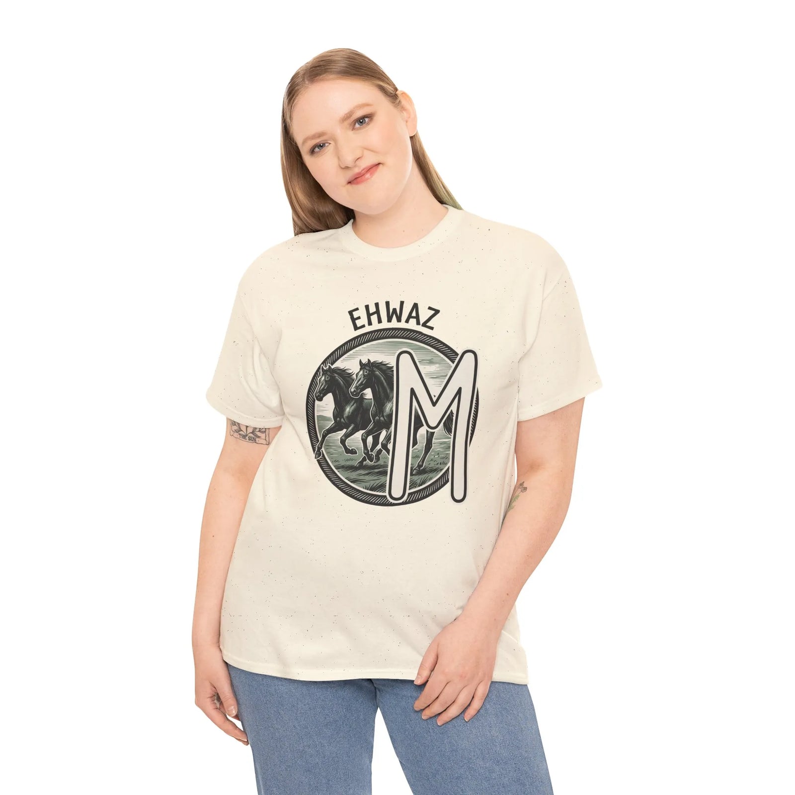Ehwaz Rune Divine Horses T-Shirt - Heavy Cotton Classic Fit Tee - Unisex White