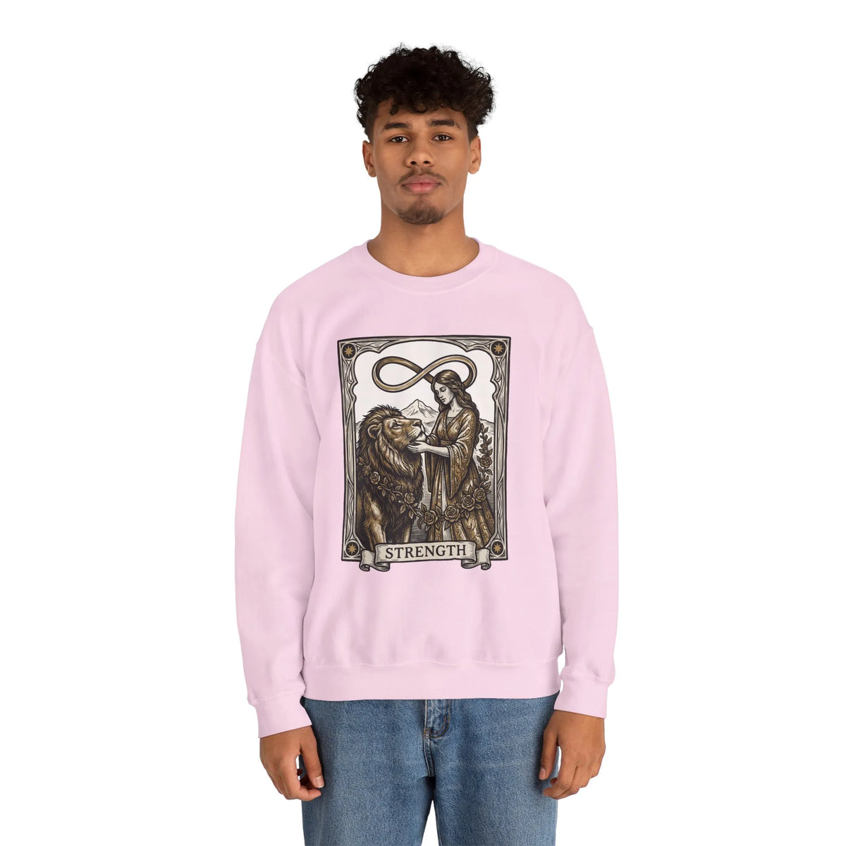 Strength Tarot Card Sweatshirt - Heavy Blend Crewneck Fleece - Unisex White