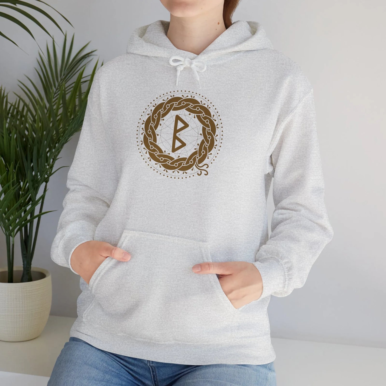 Berkana Earth Mother Rune Hoodie - Heavy Blend Fleece Pullover - Unisex White
