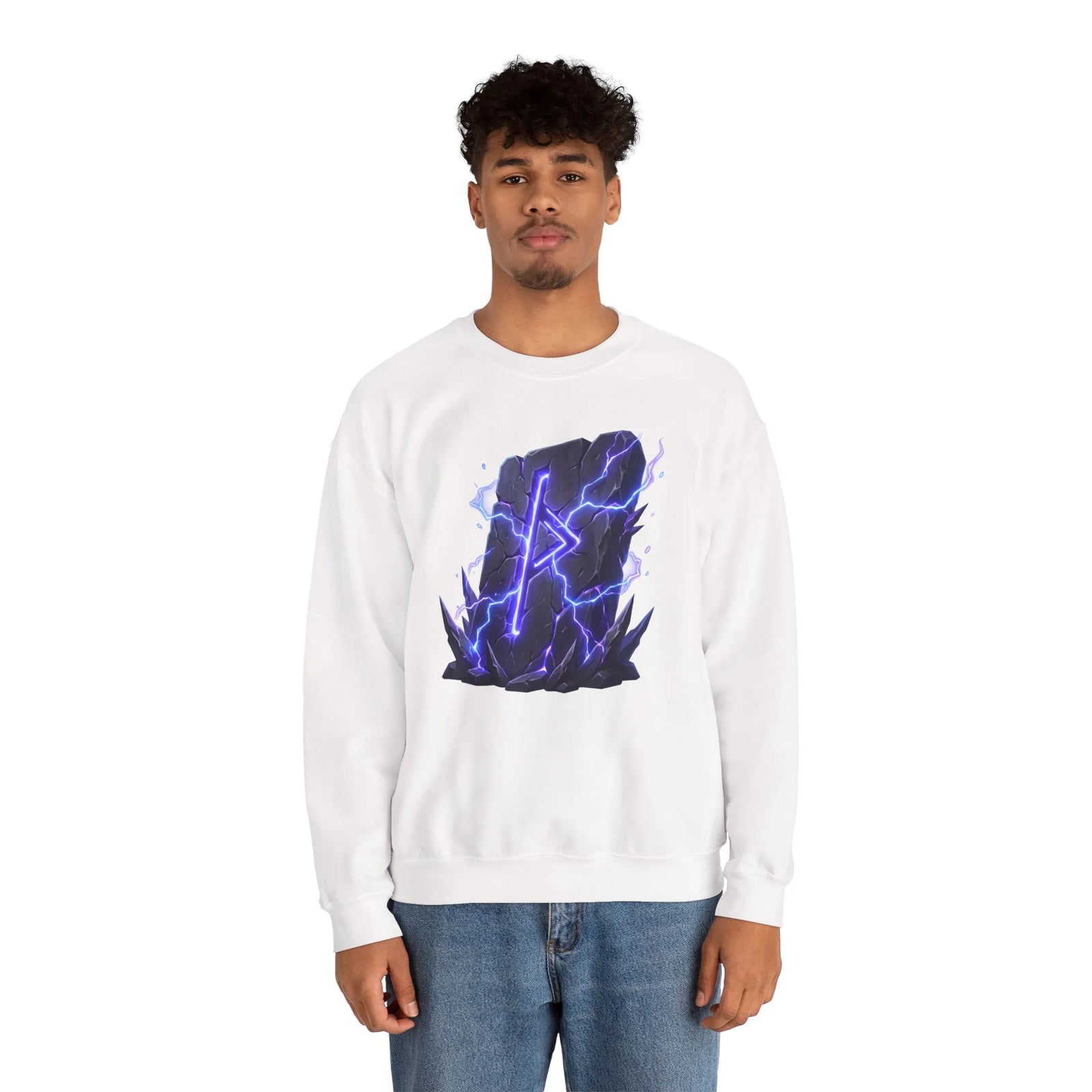 Thurisaz Thorn Rune Graphic Sweatshirt - Heavy Blend Crewneck Fleece - Unisex White