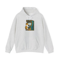 Arcade Gaming Pixel Cat Hoodie - Classic Fit Cotton Blend Pullover - Unisex White