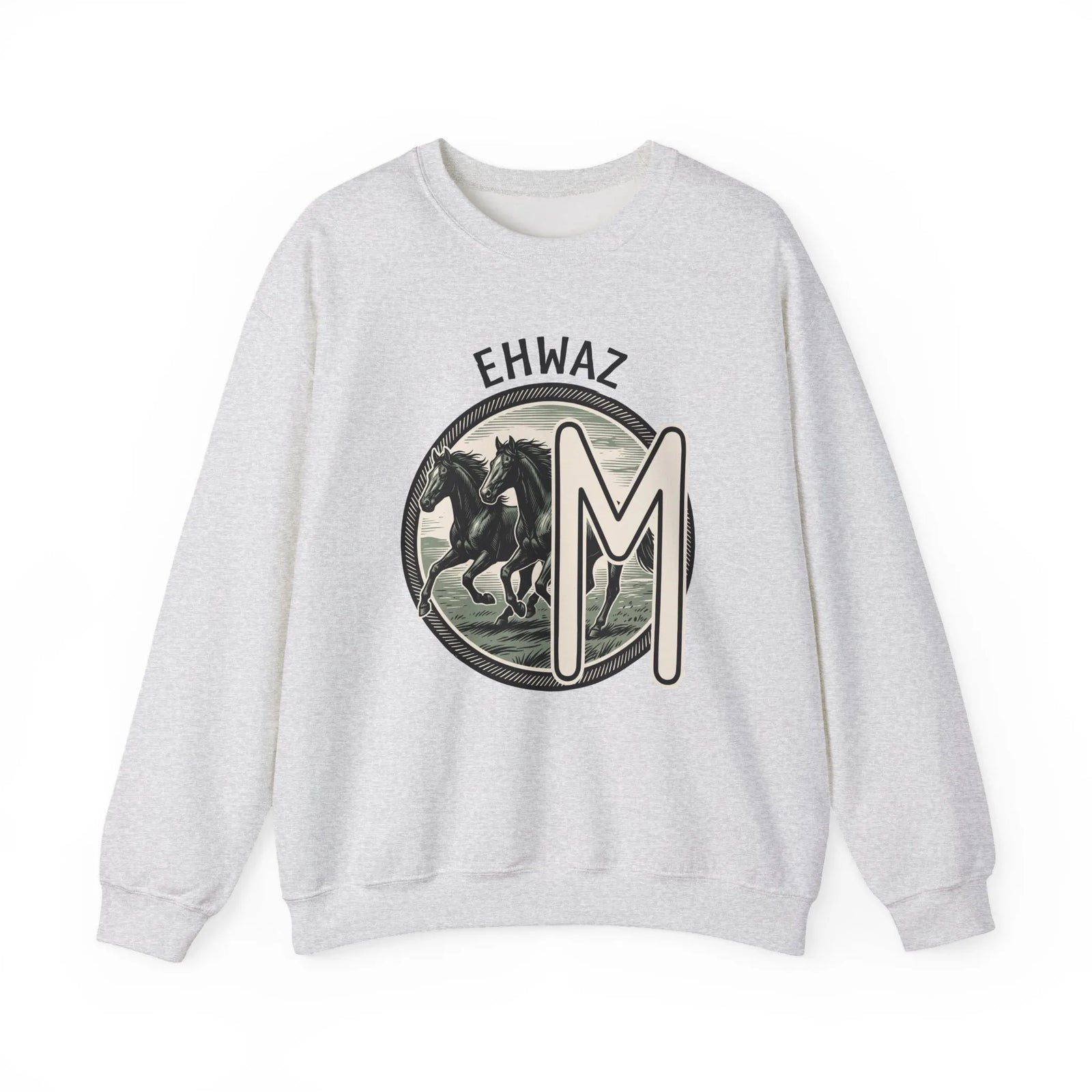 Ehwaz Divine Twins Horse Sweatshirt - Heavy Blend Cotton Blend Crewneck - Unisex White