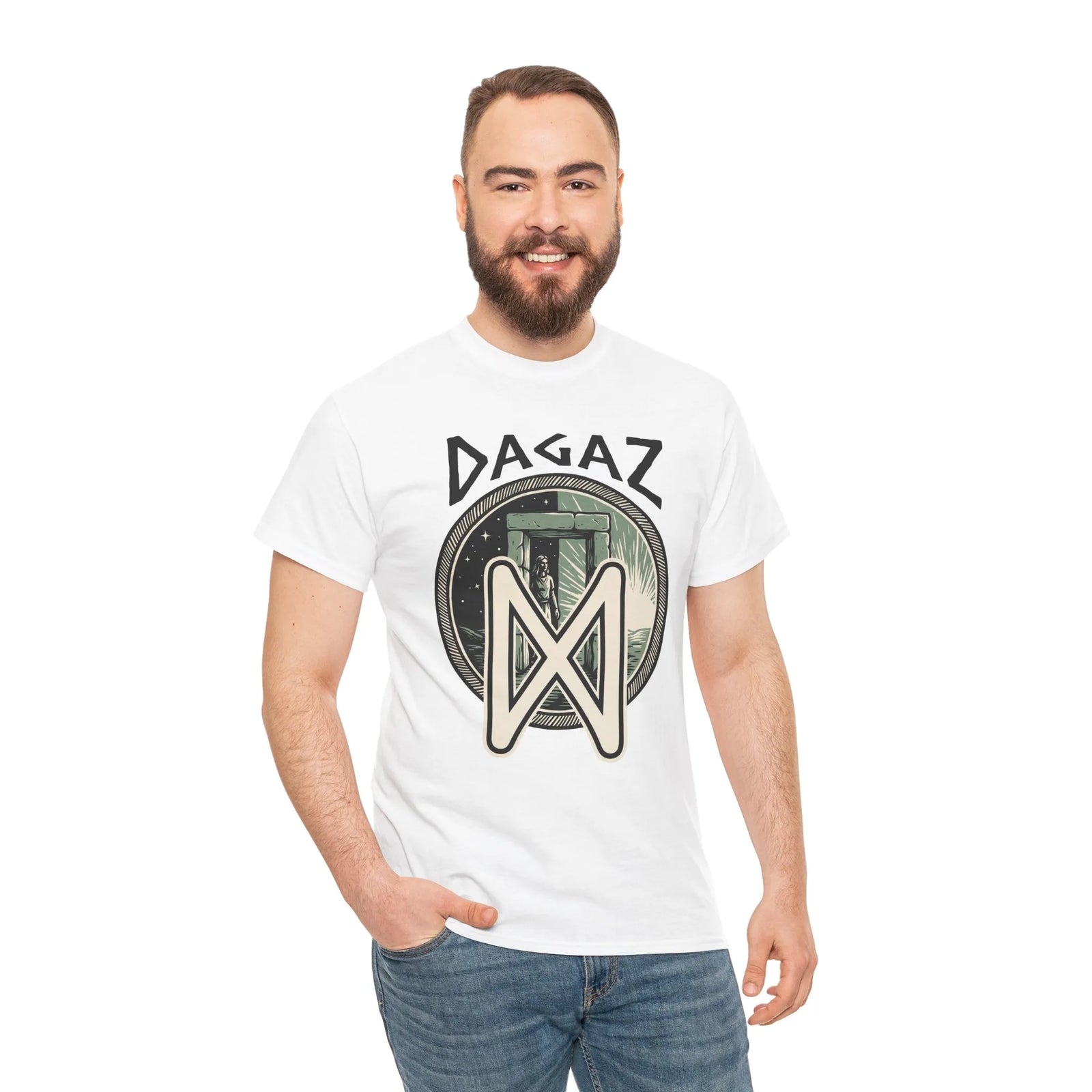 Dagaz Rune Threshold Portal T-Shirt - Heavy Cotton Classic Fit Tee - Unisex White
