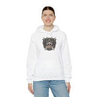 Band Crest Heavy Metal Rocker Cats Hoodie - Heavyweight Cotton Blend Classic Fit - Unisex White