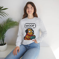 8-Bit Pixel Gaming Dogs Sweatshirt - Heavy Blend Cotton-Poly Crewneck - Unisex White