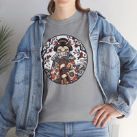 Ukiyo-e Samurai Cat Fan Dancer T-Shirt - Heavy Cotton Classic Fit Tee - Unisex White