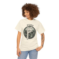 Fehu Rune Wealth Symbol T-Shirt - Heavy Cotton Classic Fit Tee - Unisex White