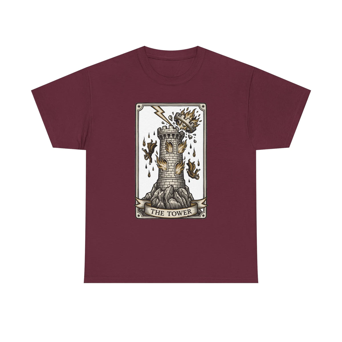 The Tower Tarot Card Graphic T-Shirt - Heavy Cotton Classic Fit Tee - Unisex White