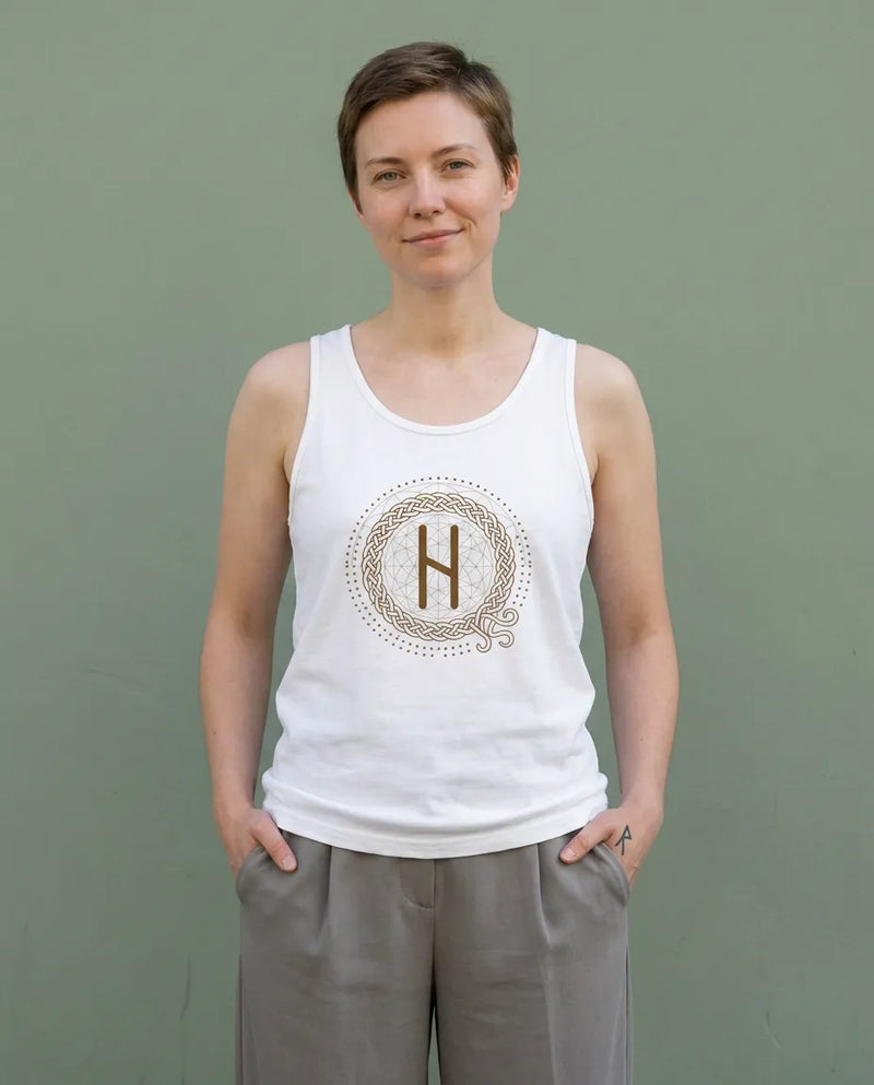 ᚺ Hagalaz Rune Graphic Tank Top - Lightweight Cotton Jersey Fit - Unisex White