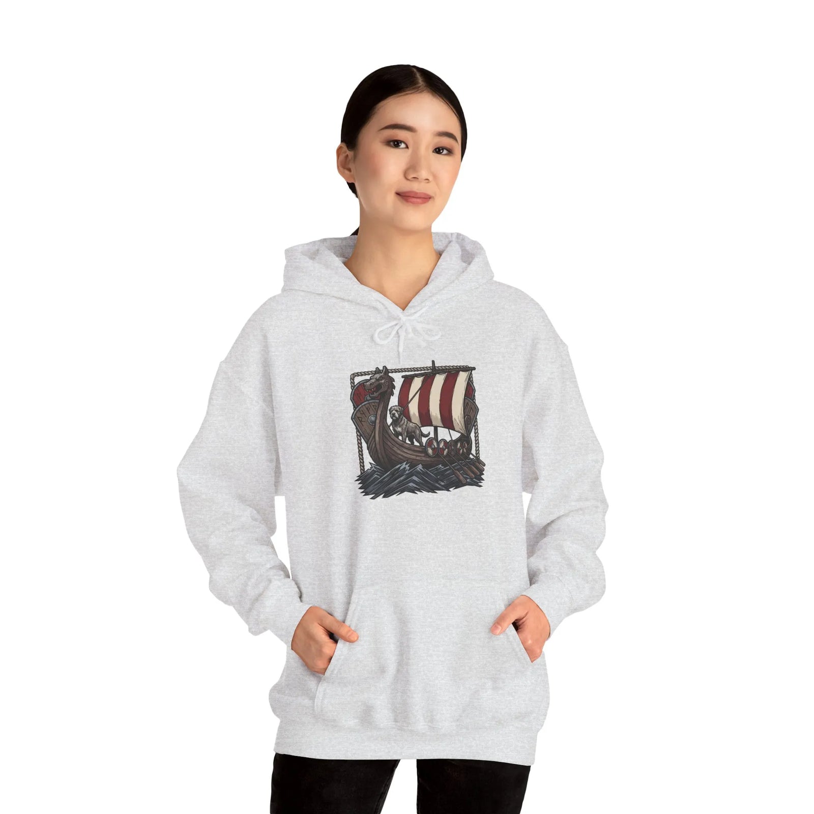Longship Prow Viking Dog Hoodie - Cozy Cotton Poly Fleece - Unisex White