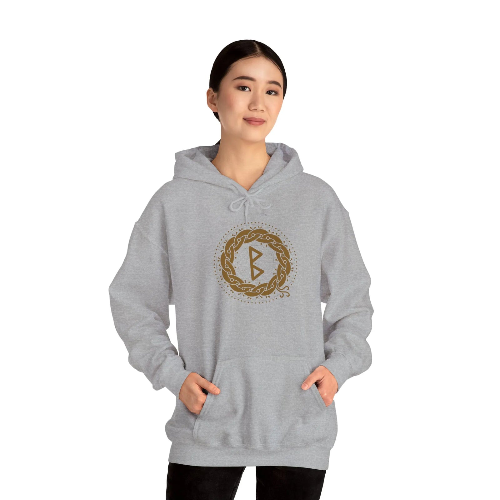 Berkana Earth Mother Rune Hoodie - Heavy Blend Fleece Pullover - Unisex White