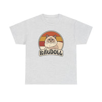 Ragdoll Cat Retro Sunset T-Shirt - Heavyweight Cotton Classic Tee - Unisex White