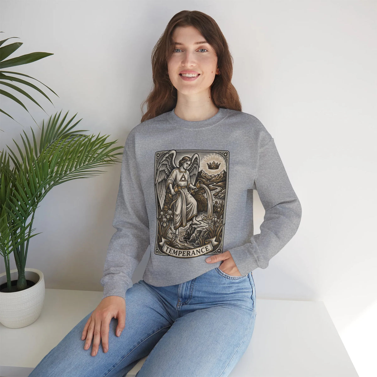Temperance Tarot Card Angel Sweatshirt - Heavy Blend Fleece Crewneck - Unisex White