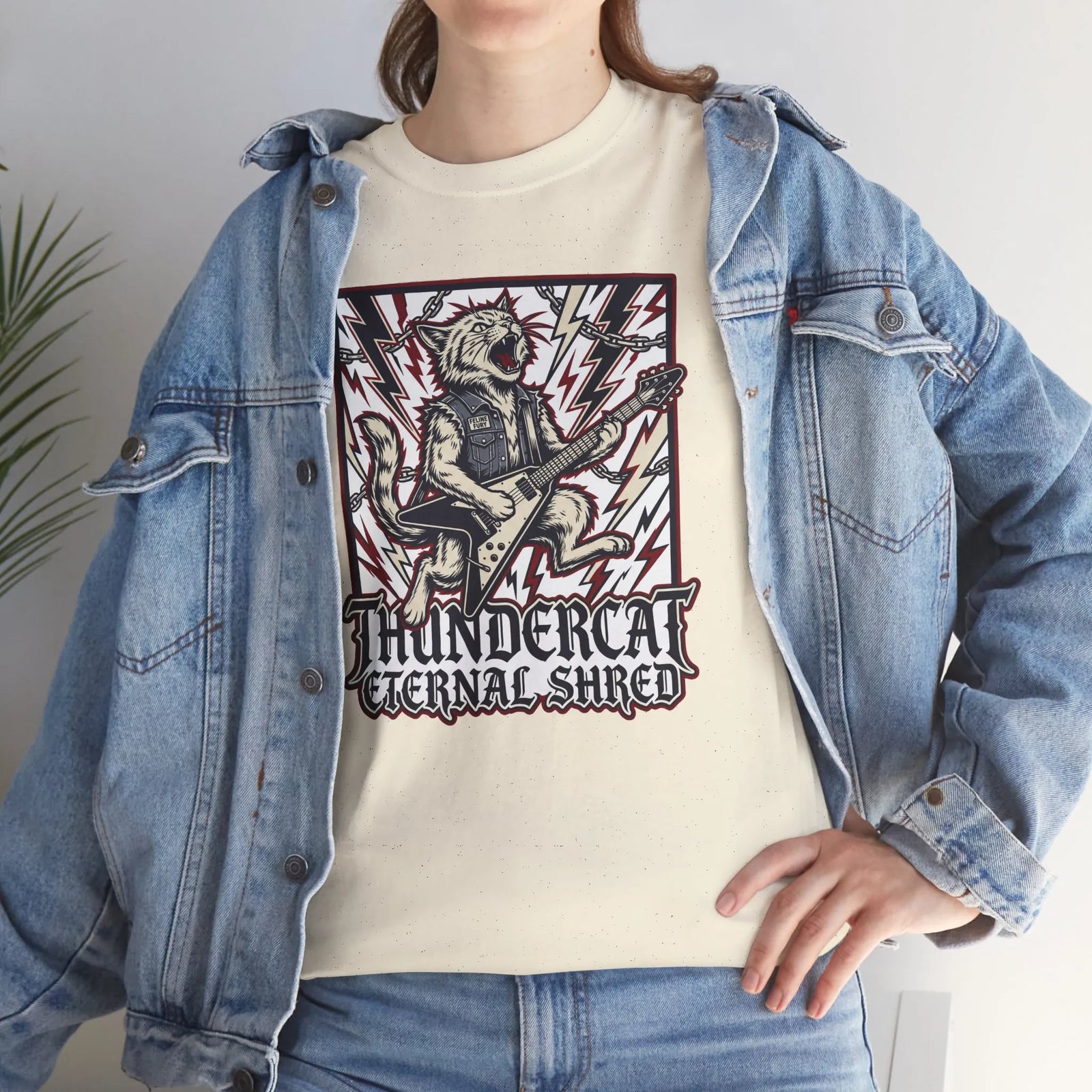 Guitar Solo Rocker Cat T-Shirt - Heavy Cotton Classic Fit Tee - Unisex White
