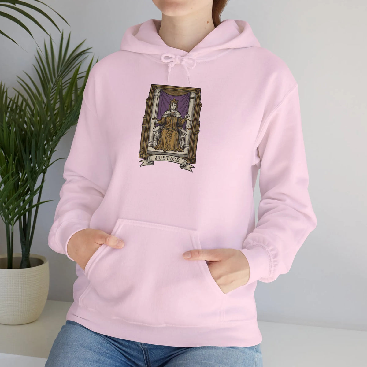 Justice Tarot Card Hoodie - Heavyweight Cotton Blend Pullover - Unisex White
