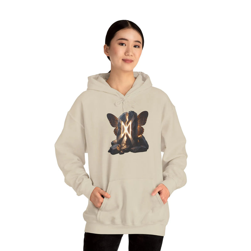 Dagaz Rune Butterfly Graphic Hoodie - Heavy Blend Fleece Pullover - Unisex White