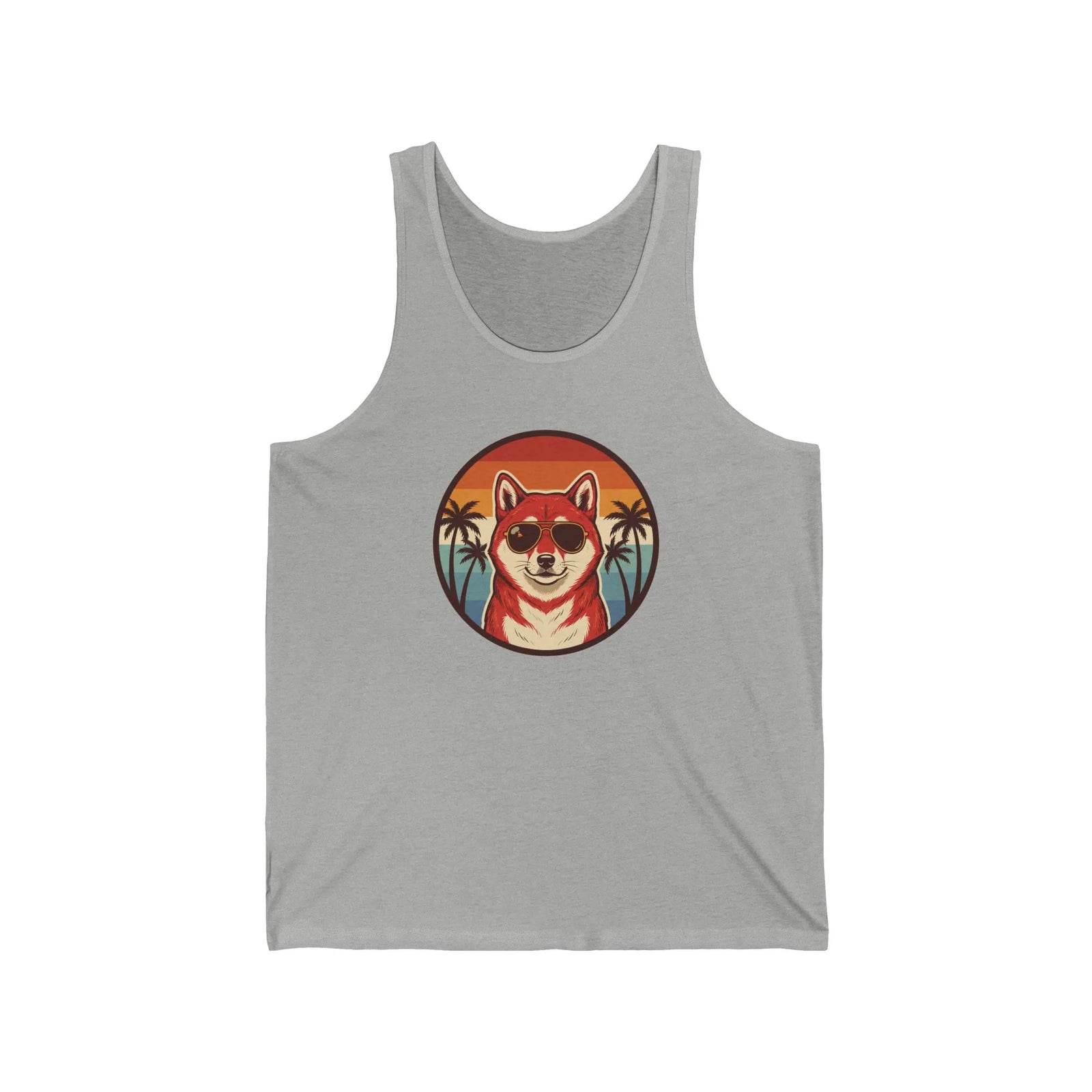 Shiba Inu Aviator Sunglasses Sunset Tank Top - Soft Lightweight Retail Fit Jersey - Unisex Athletic Heather