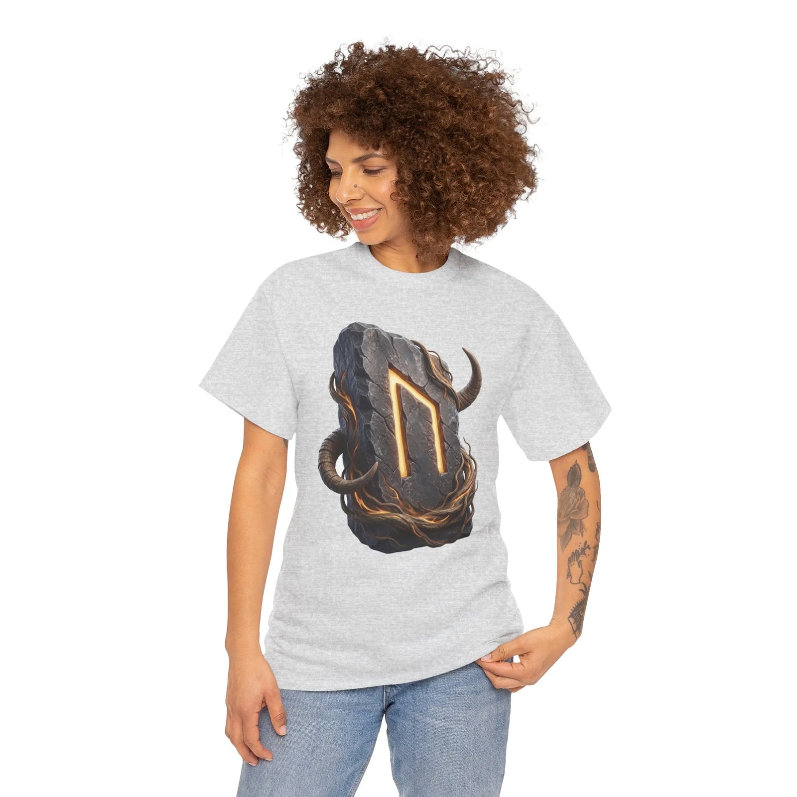 Uruz Rune Wild Ox Strength T-Shirt - Heavy Cotton Classic Fit Tee - Unisex White