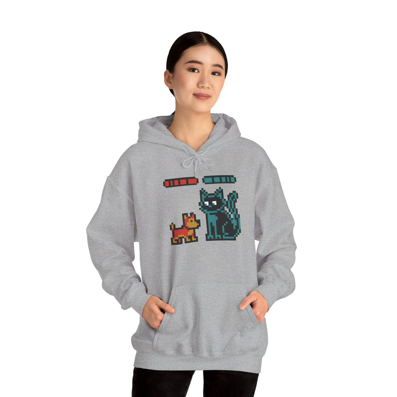 Boss Fight 8-Bit Pixel Gaming Dogs Hoodie - Medium Weight Cotton Blend Pullover - Unisex White