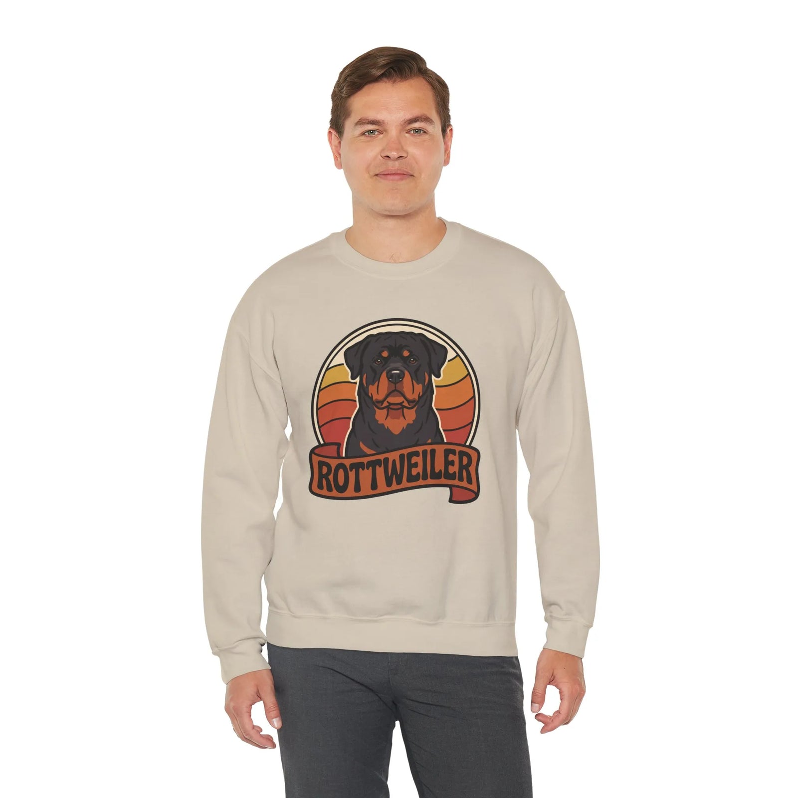 Rottweiler Retro Sunset Sweatshirt - Heavy Blend Fleece Crewneck - Unisex White