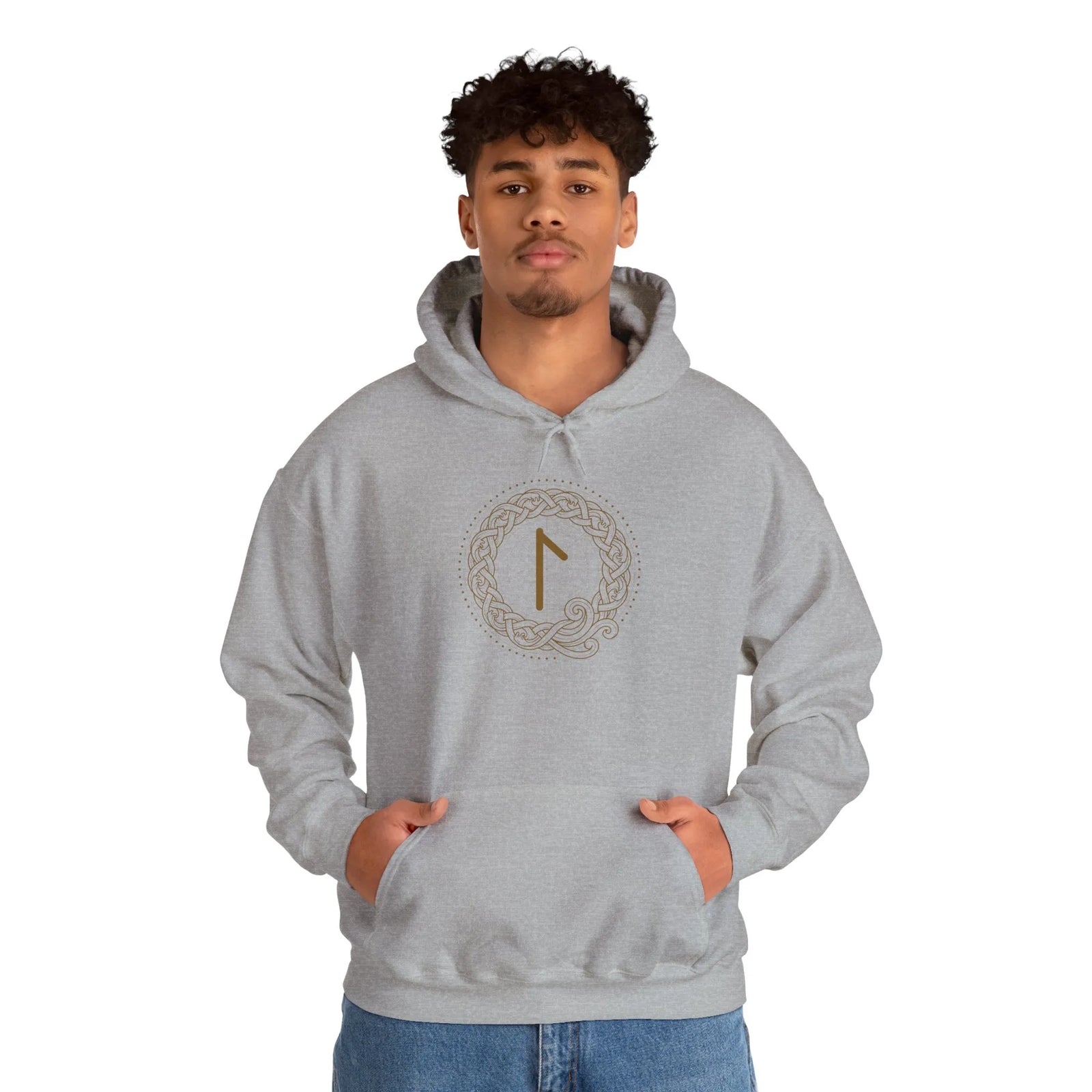 Laguz Rune Norse Knotwork Hoodie - Soft Cotton Poly Blend Pullover - Unisex White