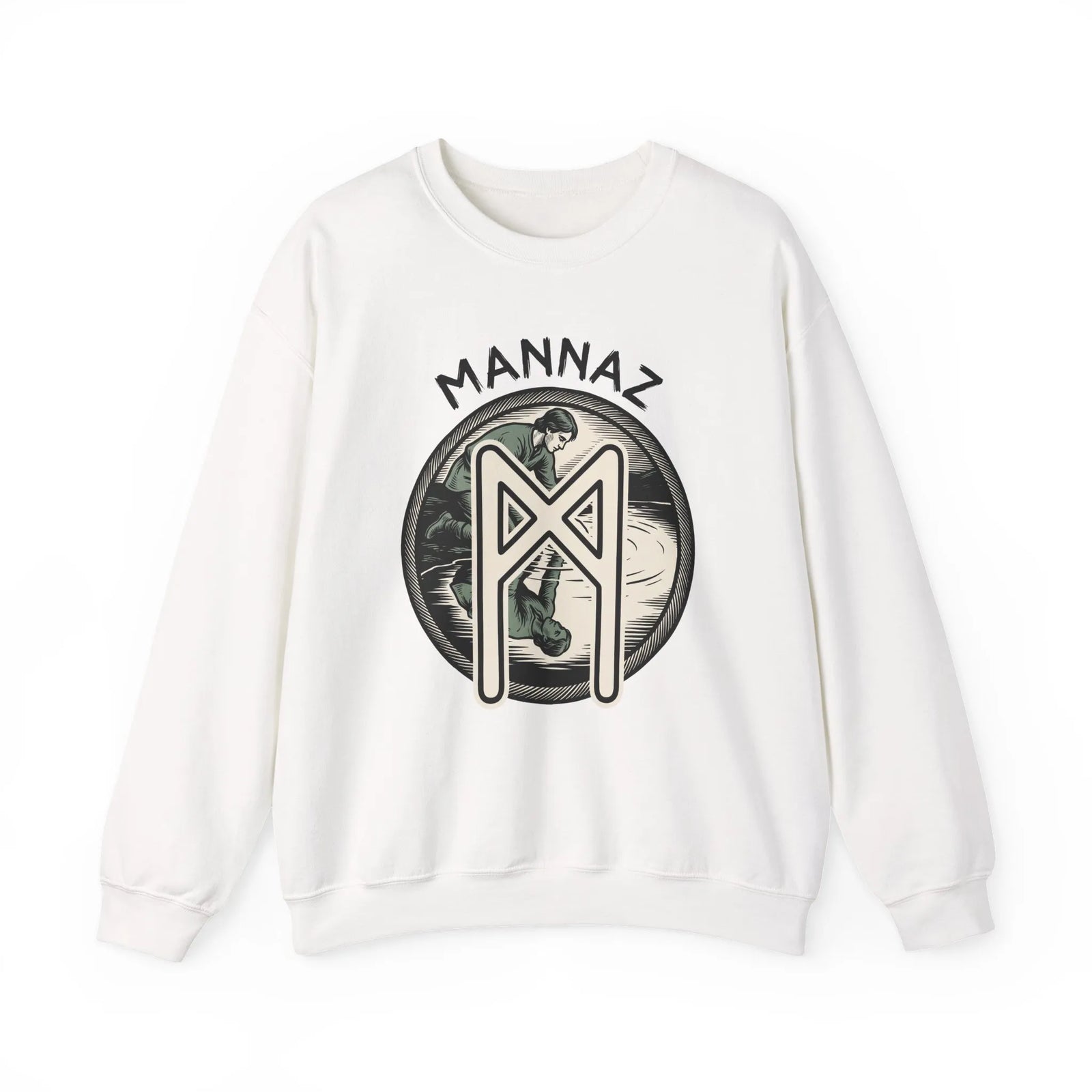 Mannaz Humanity Rune Graphic Sweatshirt - Heavy Blend Fleece Crewneck - Unisex White