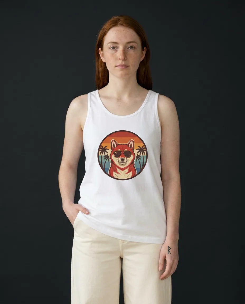 Shiba Inu Aviator Sunglasses Sunset Tank Top - Soft Lightweight Retail Fit Jersey - Unisex Athletic Heather