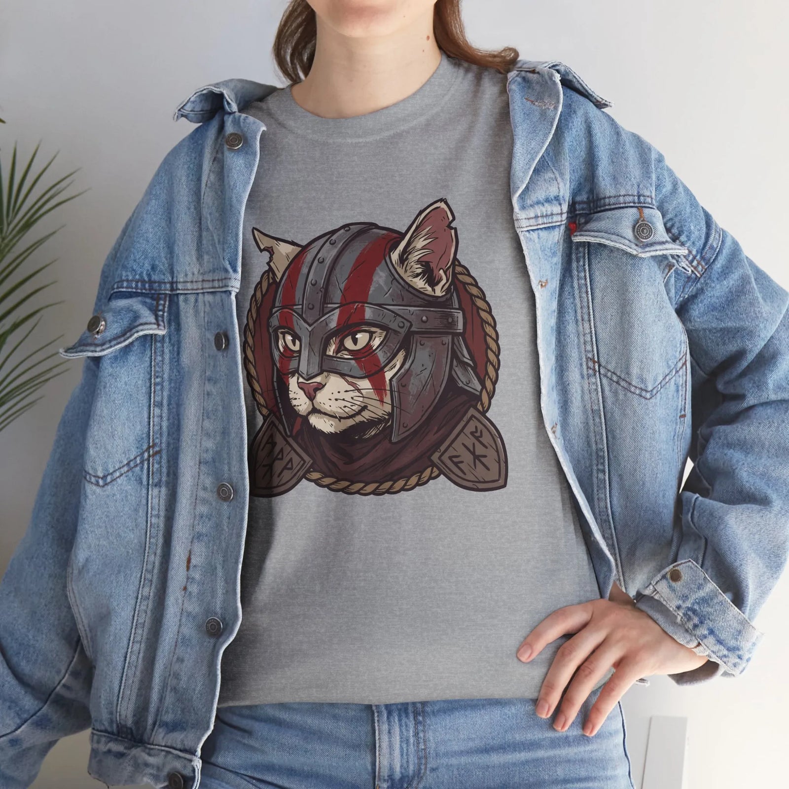 Viking Berserker Cat Graphic T-Shirt - Heavyweight Cotton Classic Fit Tee - Unisex White