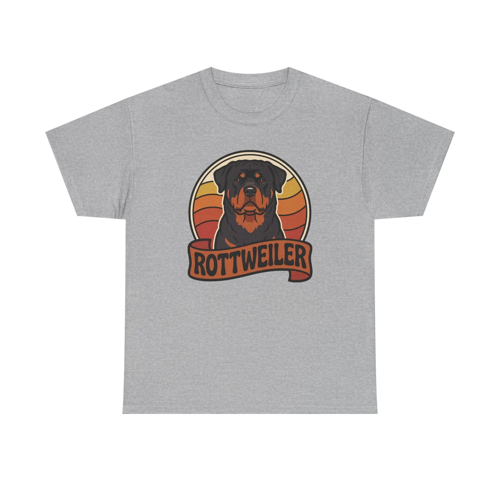 Retro 70s Sunset Rottweiler T-Shirt - Heavy Cotton Classic Fit Tee - Unisex Off White
