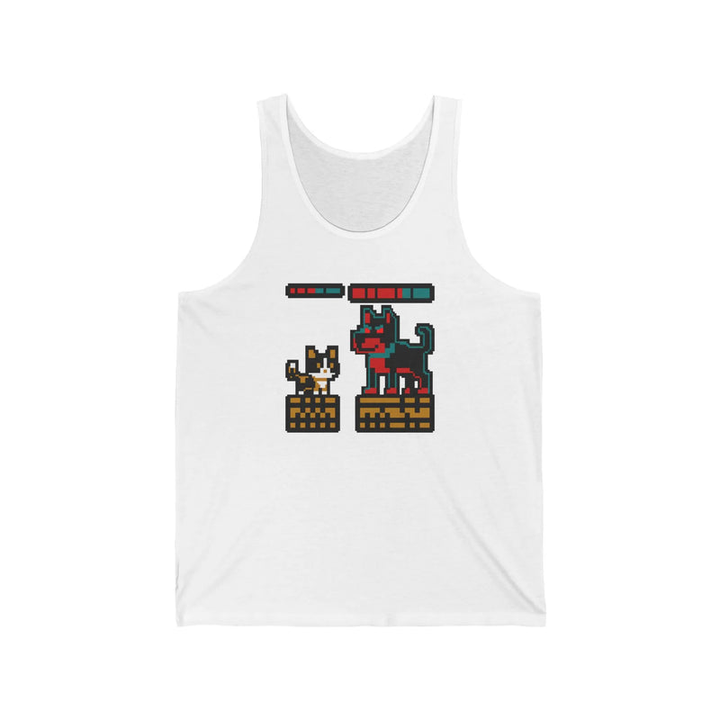 8-Bit Pixel Gaming Cats Boss Fight Tank Top - Retail Fit Light Cotton Jersey - Unisex White