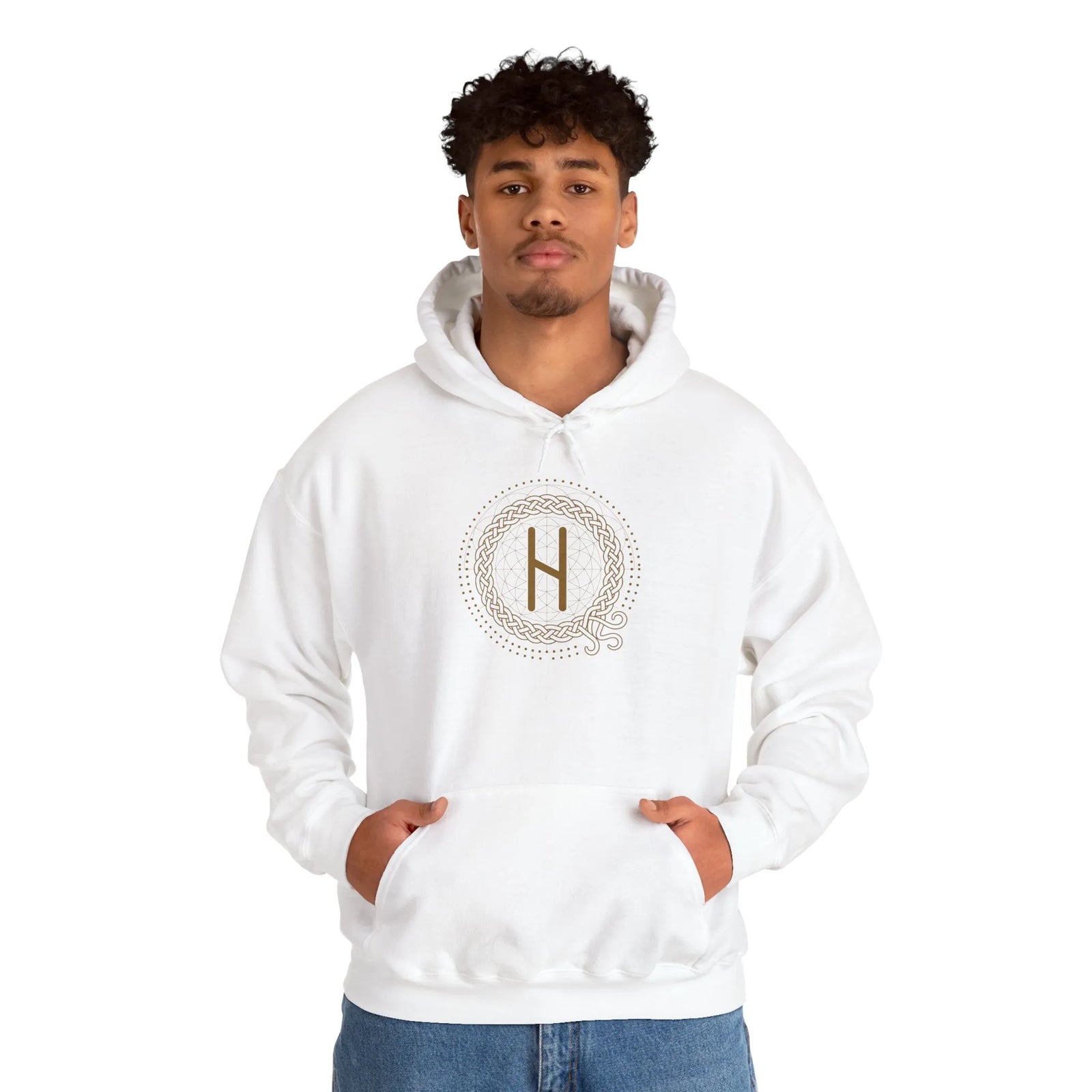 Hagalaz Crushing Change Rune Hoodie - Heavy Blend Fleece Pullover - Unisex White