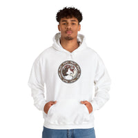 Freyja's Cats & Raven Norse Woodcut Hoodie - Soft Medium-Heavy Blend Pullover - Unisex White