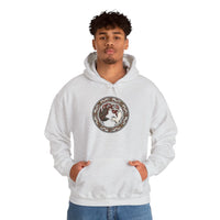 Freyja's Cats & Raven Norse Woodcut Hoodie - Soft Medium-Heavy Blend Pullover - Unisex White
