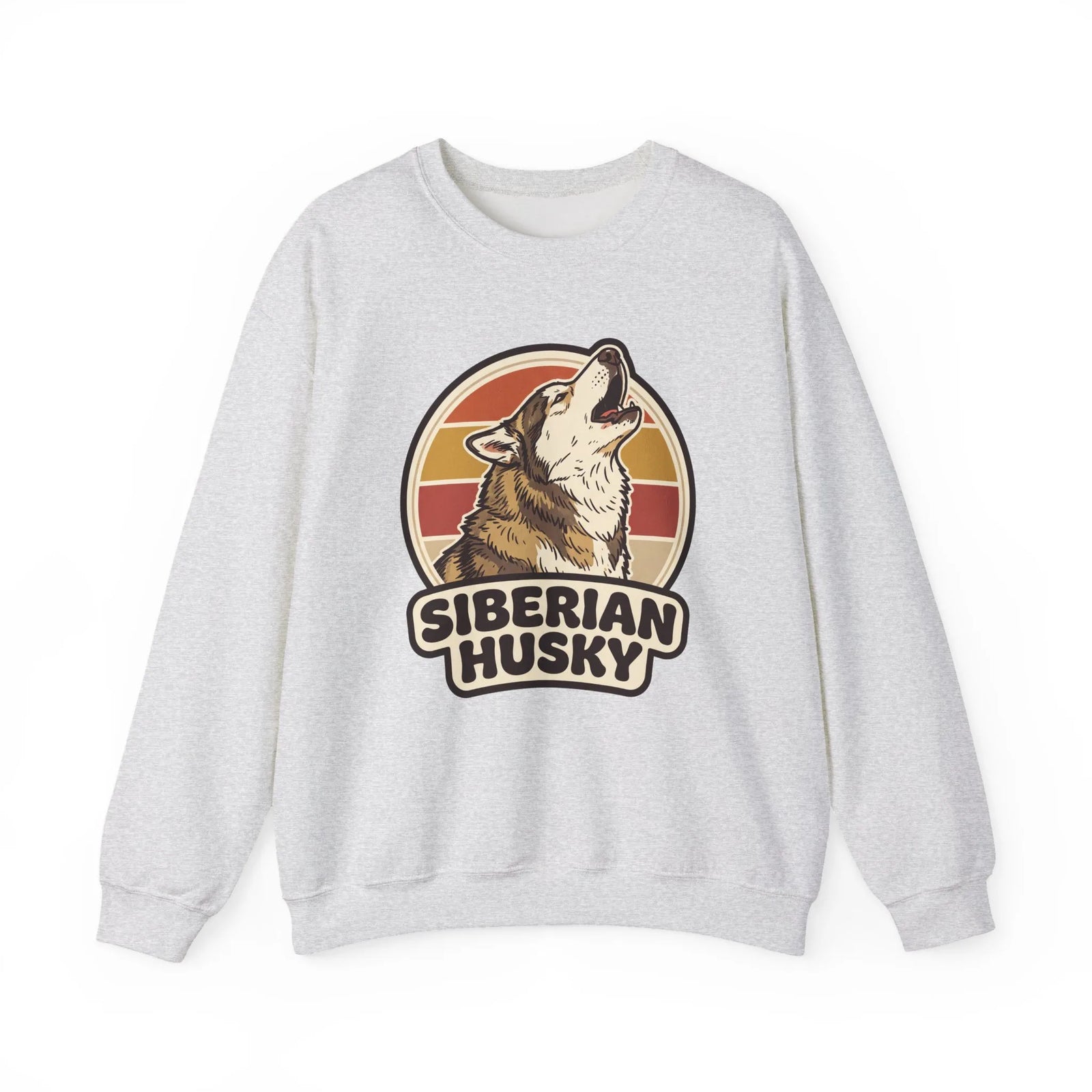 Siberian Husky Retro Sunset Sweatshirt - Heavy Blend Fleece Crewneck - Unisex White