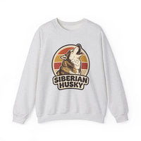 Siberian Husky Retro Sunset Sweatshirt - Heavy Blend Fleece Crewneck - Unisex White