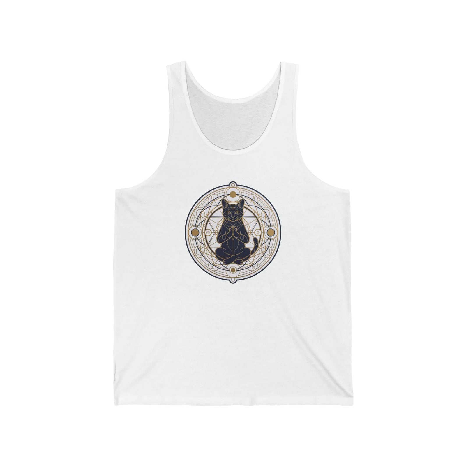 Meditating Cat Sacred Geometry Tank Top - Lightweight Airlume Cotton Retail Fit - Unisex Athletic Heather