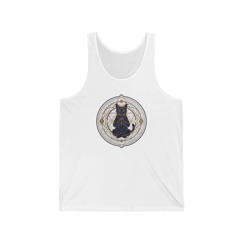 Meditating Cat Sacred Geometry Tank Top - Lightweight Airlume Cotton Retail Fit - Unisex Athletic Heather